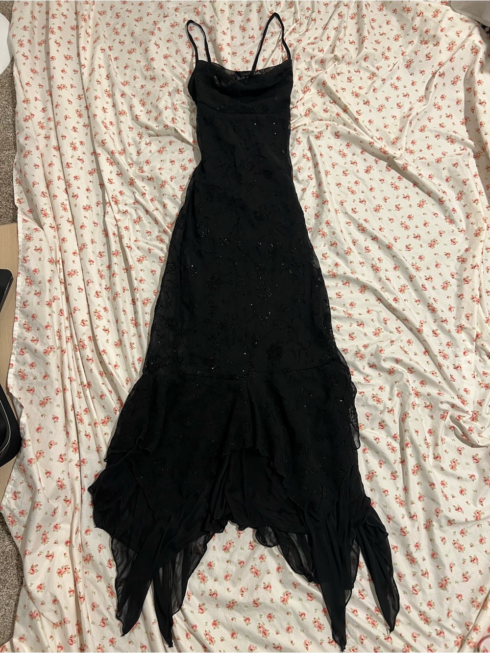 vintage charlotte russe black fairy goth cowl neck handkerchief hem dress - Picture 2 of 4